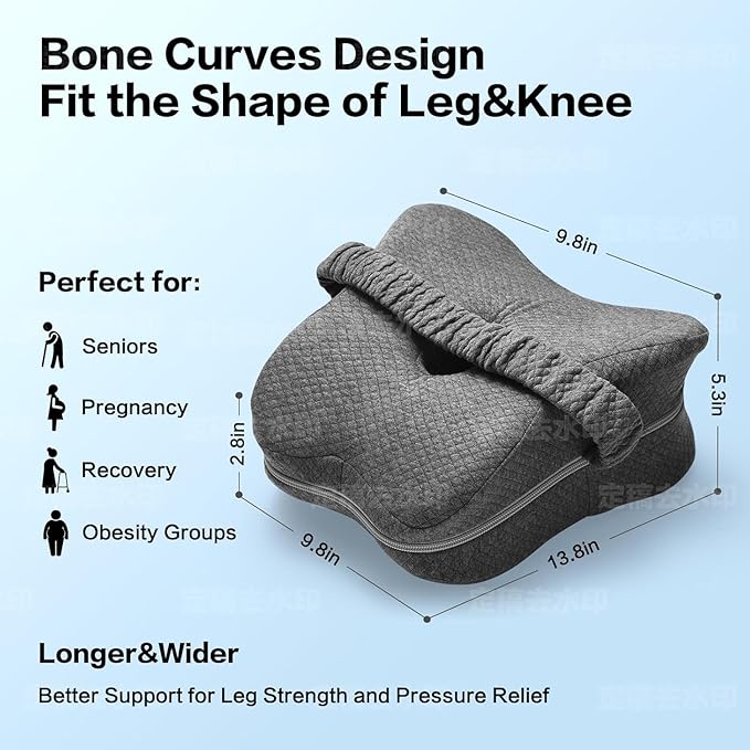 Knee Pillow for Side Sleepers, Long 13.8" Knee Leg Pillow for Side Sleeping, Memory Foam Smooth Spine Alignment Pillow, Sciatica Pain Relief Pillow with Ergonomic Design- Large, Gray (Butterfly)