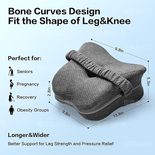 Knee Pillow for Side Sleepers, Long 13.8" Knee Leg Pillow for Side Sleeping, Memory Foam Smooth Spine Alignment Pillow, Sciatica Pain Relief Pillow with Ergonomic Design- Large, Gray (Butterfly)