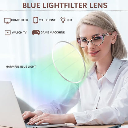 6 Pack Fashion Cat Eye Reading Glasses for Women Blue Light Blocking Oversized Spring Hinges Computer Readers
