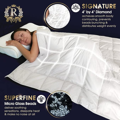 Royal Therapy Weighted Blanket - Heavy 100% Cotton Blankets with Premium Glass Beads (60''x80'' 25lbs, Coastal Fog), Suitable for One Person (~200lb) - Use on Queen/King Bed