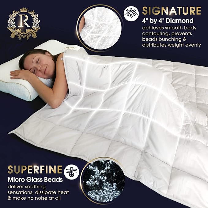 Royal Therapy Weighted Blanket - Heavy 100% Cotton Blankets with Premium Glass Beads (48''x78'' 20lbs, Smoke Grey), Suitable for One Person (~200lb) - Use on Twin/Full Bed