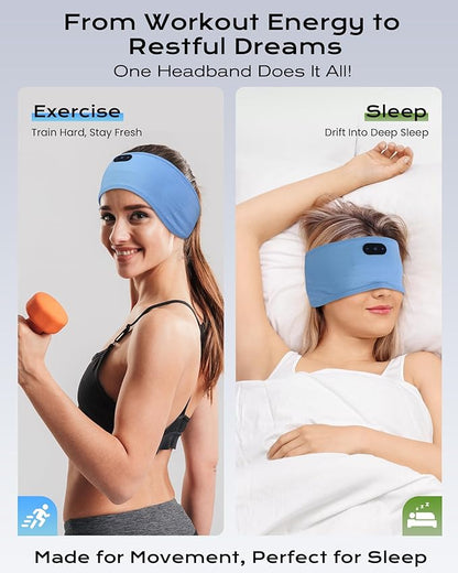 MUSICOZY Sleep Headphones Bamboo Cotton Headband, Wireless Bluetooth 5.4 Headphones for Sleeping Side Sleepers, Sleeping Headband for Men & Women, Ideal Gift for Travel, Workout, Yoga(Sky Blue)