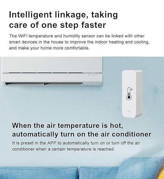 2 Pack WiFi Temperature Humidity Sensor: Wireless Temperature Humidity Monitor with App Alert, Free Data Storage Export, Smart Indoor Thermometer Hygrometer Compatible with Alexa Google Assistant