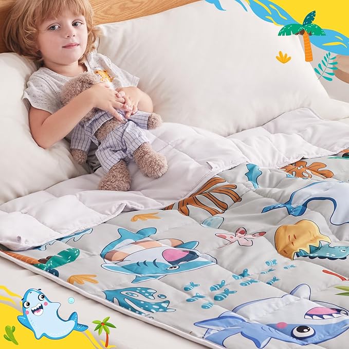 anfie Weighted Blanket Kids (36"x48" 5lbs) Weighted Blanket Cooling Blanket for Sleeping,Throw Size Breathable Blanket with Premium Glass Bead(White Shark)