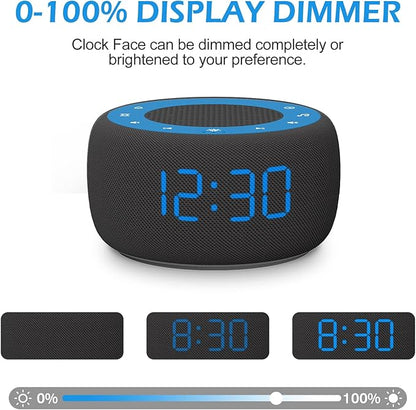Buffbee Sound Machine & Alarm Clock 2-in-1, 0-100% Clock Face Brightness, Bottom Colored Light, Sleep Timer, Precise 30-Level Volume Control White Noise Machines