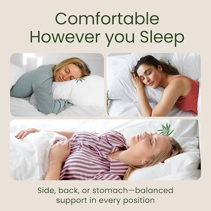 Memory Foam Pillows Queen Size Set of 2 - Cooling Bed Pillows for Sleeping - Back, Stomach, Side Sleeper Firm, Comfy Cool Shredded - 2 Pack, Rayon Derived from Bamboo