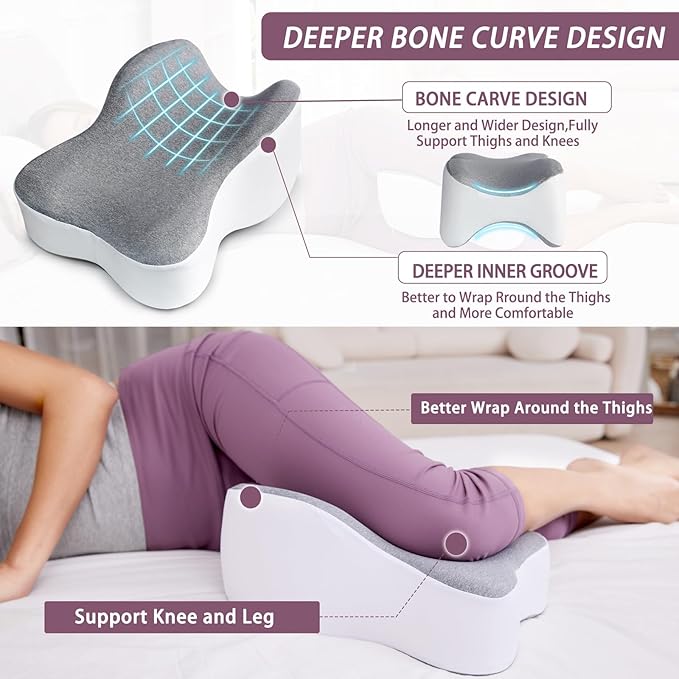 Knee Pillow for Side Sleepers, Long 13.8" Knee Leg Pillow for Side Sleeping, Memory Foam Smooth Spine Alignment Pillow, Sciatica Pain Relief Pillow with Ergonomic Design- Large, Gray (Original)