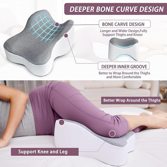 Knee Pillow for Side Sleepers, Long 13.8" Knee Leg Pillow for Side Sleeping, Memory Foam Smooth Spine Alignment Pillow, Sciatica Pain Relief Pillow with Ergonomic Design- Large, Gray (Original)