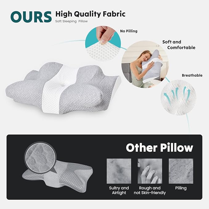 Sweetcrispy Memory Foam Cervical Neck Pillow for Sleeping, Ergonomic Contour Side Sleeper Pillows for Adults, Cooling Orthopedic Pillow for Pain Relief Support, Grey