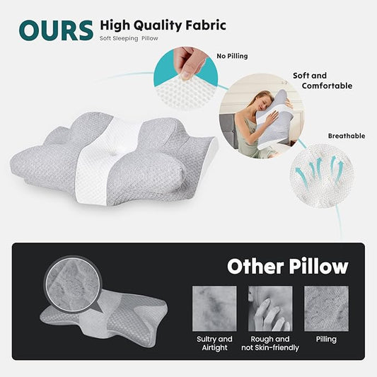 Sweetcrispy Memory Foam Cervical Neck Pillow for Sleeping, Ergonomic Contour Side Sleeper Pillows for Adults, Cooling Orthopedic Pillow for Pain Relief Support, Grey