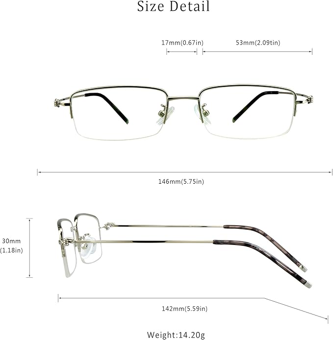 LifeArt Alloy Semi-Rimless Reading Glasses,Blue Light Blocking Glasses, Anti Eyestrain, Computer Gaming Glasses, TV Glasses for Men, Anti Glare (Silver, +1.00 Magnification)