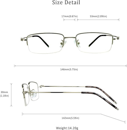 LifeArt Alloy Semi-Rimless Reading Glasses,Blue Light Blocking Glasses, Anti Eyestrain, Computer Gaming Glasses, TV Glasses for Men, Anti Glare (Silver, +1.00 Magnification)