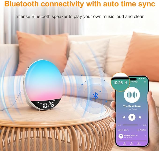 DreamSky Digital FM Radio with Bluetooth Speaker and Sleep Timer, 20 Preset Stations, Hi-Fi Clear Loud Sound, Wake up Light Sunrise Alarm Clock with Sound Machine, Dimmable Night Light, Small Gifts