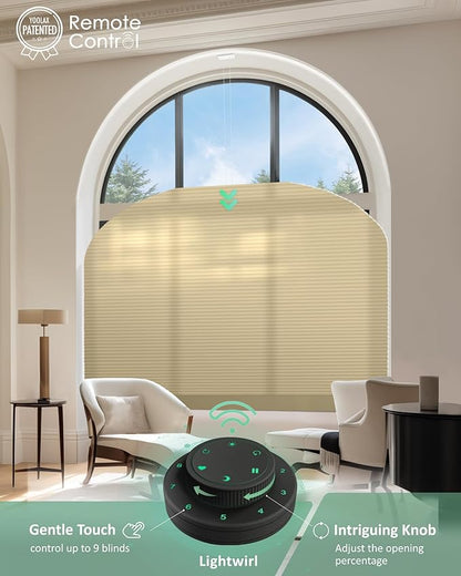 Yoolax Smart Cellular Shades, Motorized Elongated Arch Honeycomb Blinds Motorized Blinds with Remote Compatible with Alexa, Customized Elongated Arch Cellular Shade(Half Shading Light Coffee)