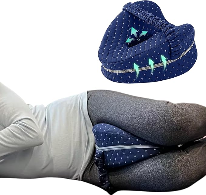 SmoothSpine Alignment Leg Pillow for Side Sleepers – Ergonomic Memory Foam Knee Pillow with Adjustable Strap, Supports Hip & Back, Washable Breathable Cover for Restful Sleep, Navy