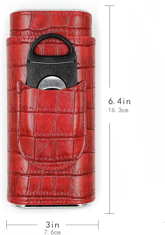 Red Cigar Case with Cutter - Portable Leather Travel Cigar Holder and Small Humidifier Kit for Women