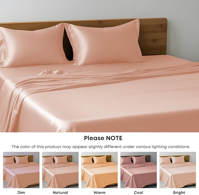 LINENWALAS Twin XL Flat Sheet Only - Rayon Derived from Bamboo Silk Bed Sheet, Premium Breathable Cooling Sheet, Soft Top Sheet (Twin XL, Rose Gold)