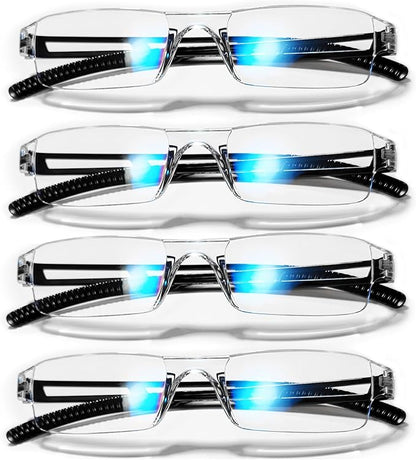 4 Pack Blue Light Blocking Reading Glasses for Men Clear Frame Rimless Computer Reader Glasses 2.5 (Black)