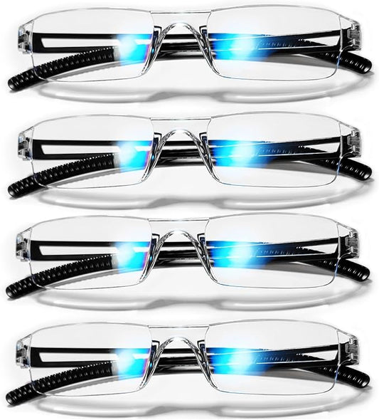4 Pack Blue Light Blocking Reading Glasses for Men Clear Frame Rimless Computer Reader Glasses 1.0 (Black)