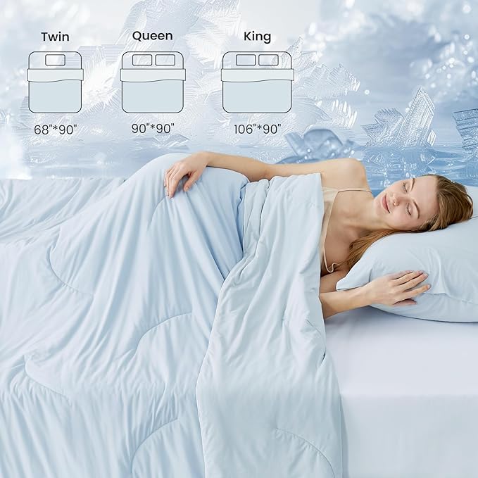 Cozy Bliss Deluxe Dual-Sided Cooling Comforter Twin Size, Ultra-Soft Lightweight Breathable Silky Cooling Blankets with Q-Max>0.45 for Bedroom, Hot Sleepers & Night Sweats, Cool Blue, 68"x90"