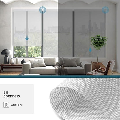 Motorized Shades Compatible with Alexa,Google Asssitant,Homekit Over Thead,5% Openness Solar Shades for Window, Smart Shades with Remote, APP/Voice Control,Custom Size,Aventus Ice