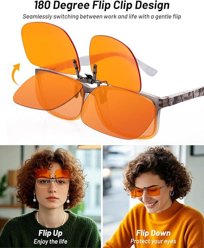 Blue Light Clip-On Glasses for Over-Eyeglasses | Anti-Fatigue Gaming & Computer Use | Lightweight & Universal Fit
