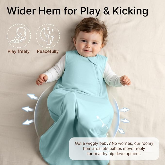 Supersoft Rayon Made from Bamboo Sleep Sack 12-18 Months 1.0 Tog Toddler Sleep Sack Baby Wearable Blanket with 2-Way Zipper Unisex Sleeping Bag for Babies All-year-around - Blue