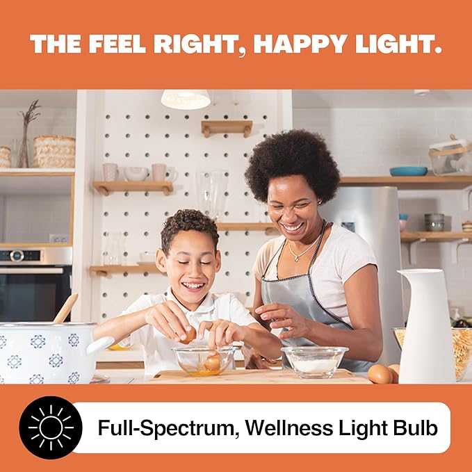 NorbSMILE Full Spectrum Light Bulb - Sunlike Premium A19 9W Wellness LED. Boosts Energy & Mood, Supports Circadian Rhythm, High Color Rendering, Imitates Sunlight Indoors, Energy Compliant (1-Pack)