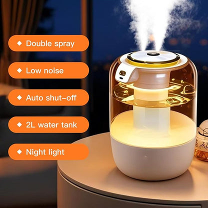 Air Humidifier for Bedroom, 2L Quiet Cool Mist Humidifier for Plants Dorm Room Office Home Car Personal Humidificador with 3 Mist Modes & Night Light