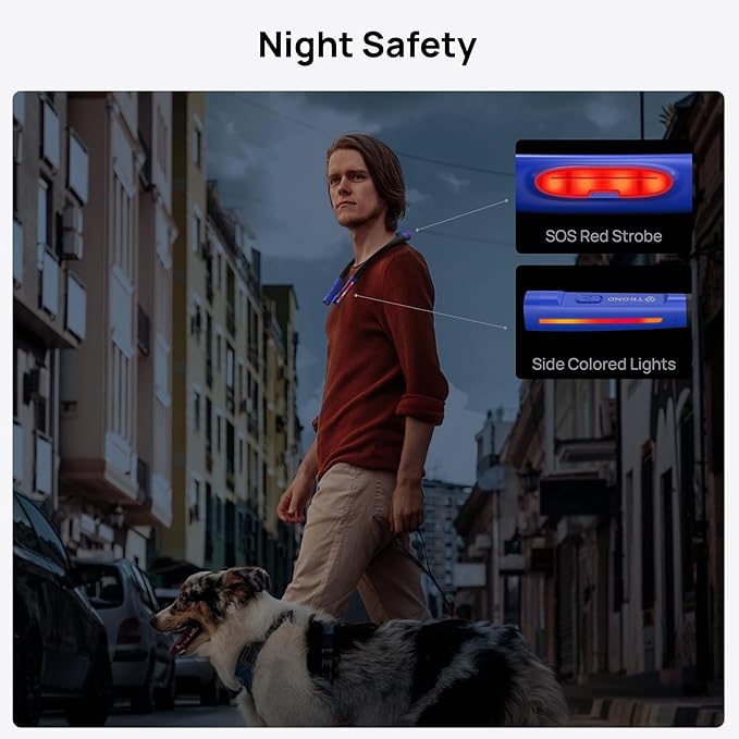 TROND LED Neck Reading Light, 3 Color 3 Brightness Book Light for Reading in Bed, 1000mAh Rechargeable Lamp, Flexible Arm with Outdoor Warning Lamp, Eye-Caring for Crochet, Travel, Book Lovers Gifts