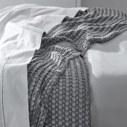 Bedsure Cooling Cotton Waffle Queen Size Blanket - Lightweight Breathable Blanket of Rayon Derived from Bamboo for Hot Sleepers, Luxury Throws for Bed, Couch and Sofa, Grey, 90x90 Inches