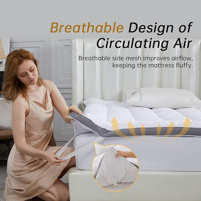 SAPHREAS 3 Inch Memory Foam Mattress Topper King Size, Extra Soft Pillow Top Mattress Pad with Breathable Air Mesh Sides, Fluffy Shredded Foam Filled, Back Pain Relief
