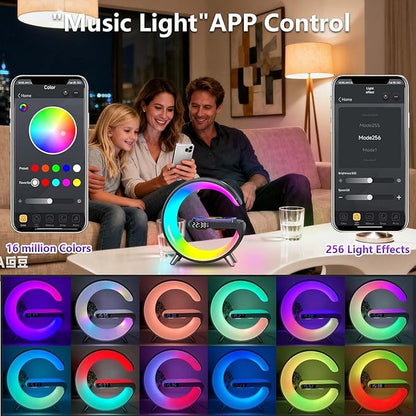 2026 New Wireless Speaker Charger, App Control Smart Alarm Clock LED Table Lamp Bluetooth Speaker Atmosphere Bedside Light with Wireless Charging Station,Alarm Clock Lamp Christmas Gift