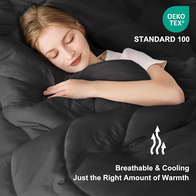 Lightweight Comforter Cooling Black, All Season Duvet Insert Breathable California King Summer Bedding, Soft Microfiber Cool Down Alternative Quilt with Corner Tabs, 104 * 96 inch