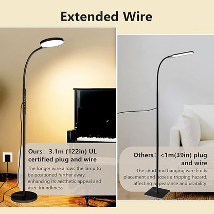 Light Therapy Lamp, 3 in 1 Therapy Floor Lighting, 11000 Lux Full Spectrum Therapy Lamps, UV-Free LED Sunlight, 10 Brightness/5Color/Gooseneck/Height Adjustable with Timer Control, Black