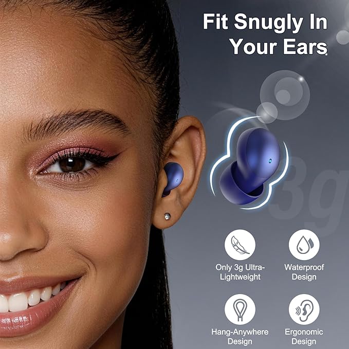 2026 Sleep Earbuds Bluetooth 6.0 in Ear, Mini Sleep Headphones with Sleep Monitor and APP, Small Earplugs for Side Sleepers, 48H Playtime Sleep Earphones with Sleep Mode, Personal Alarm, Blue
