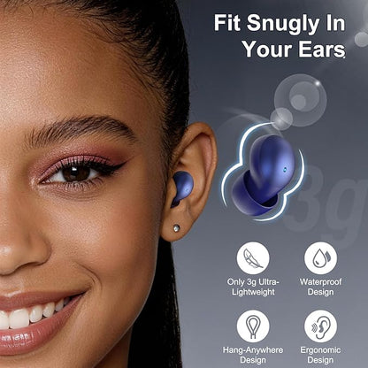 2026 Sleep Earbuds Bluetooth 6.0 in Ear, Mini Sleep Headphones with Sleep Monitor and APP, Small Earplugs for Side Sleepers, 48H Playtime Sleep Earphones with Sleep Mode, Personal Alarm, Blue