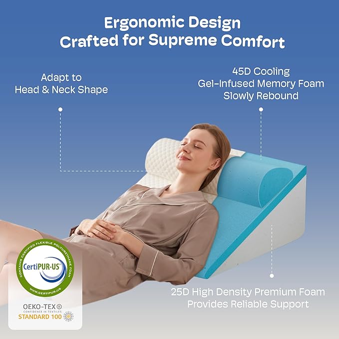 3PCS Wedge Pillow, Orthopedic Wedge Pillow for Acid Reflux, Back Pain Relief, Cooling Memory Foam Top, Bed Wedge Pillows for Headboard, Sleeping, Snoring, Back Support, After Surgery.