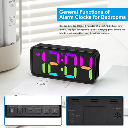 Alarm Clocks for Bedrooms Heavy Sleepers - Snooze for Deep Sleepers Adults Home Office, Digital Alarm Clock with Type-C Charging Port, Large Bold Number Display, Adjustable Alarm Volume and Dimmer