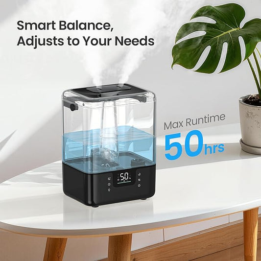 Smart Humidifiers for Bedroom Home, 6L Cool Mist Top Fill Humidifier Large Room with Essential Oil Diffuser, Touch/APP/Voice Control, NightLight Humidifiers for Nursery & Plants (Black, 1Pack)