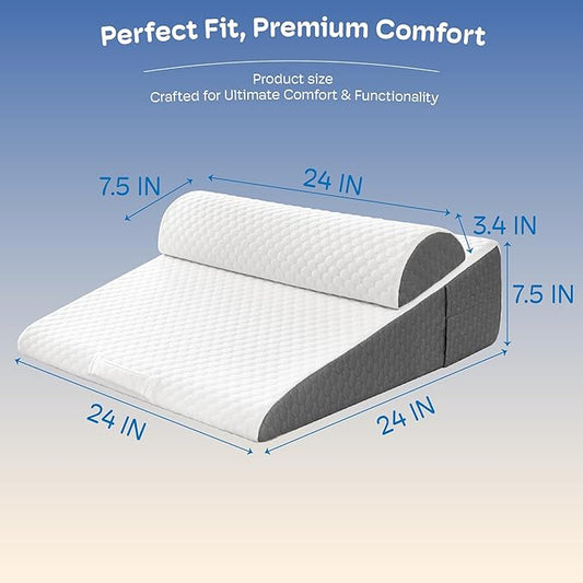 2PCS Wedge Pillow, 7.5" Wedge Pillow for Acid Reflux, Back Pain Relief, Cooling Memory Foam Top, Bed Wedge Pillows for Headboard, Sleeping, Snoring, Back Support, After Surgery.
