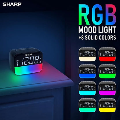 Sharp Multi-Color Bluetooth Alarm Clock with Sleep Sounds, RGB Night Light, Dual Alarms, LED Display with Dimmer, Snooze & Sleep Timer, Bedside Clock with Speaker