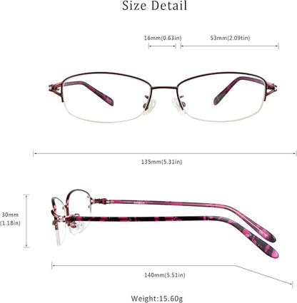 LifeArt Alloy Semi-Rimless Reading Glasses,Blue Light Blocking Glasses, Anti Eyestrain, Computer Gaming Glasses, TV Glasses for Women Men, Anti Glare (Red, +2.75 Magnification)