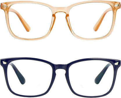 LifeArt 2 Pairs Blue Light Blocking Glasses with Spring Hinge, Anti Eyestrain, Computer Reading Glasses, Gaming Glasses, TV Glasses for Women Men, Anti UV (Navy&Champagne, +3.50 Magnification)