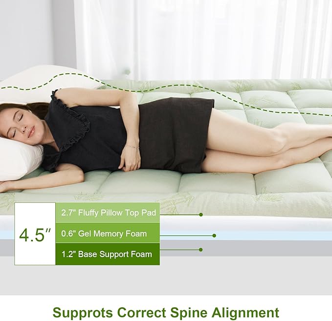 Dual Layer Mattress Topper Twin XL College Dorm Room Essentials, 4.5 Inch Cooling Pillow Top Mattress Topper (2.7" Extra Thick Mattress Pad &1.8" Gel Memory Foam and Firm Foam for Back Pain)