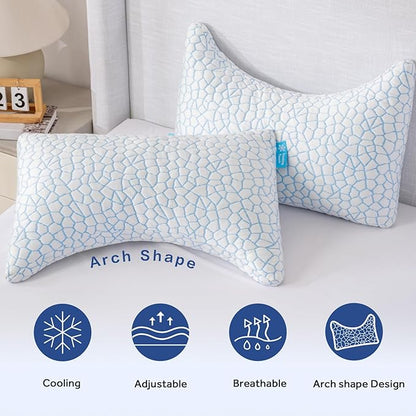 QUTOOL Cooling Side Sleeper Pillow for Neck and Shoulder Pain Relief, Adjustable Curved Shredded Memory Foam Bed Pillows for Sleeping, Queen 1 Pack with Additional Foam Fill Included (White)