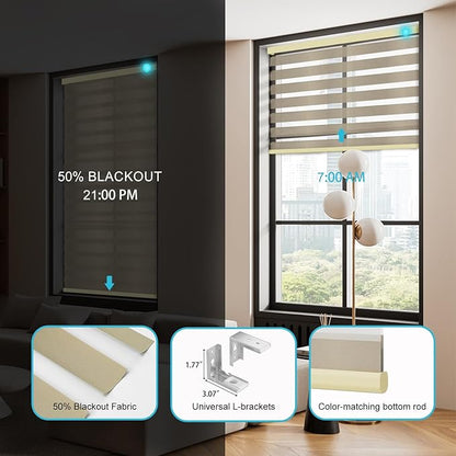 Motorized Zebra Blinds with Remote Smart Blind Work with Homekit Alexa SmartThings Electric Day and Night Shade Cordless Automatic Solar Powered Window Shade Customize(Starry Coffee)