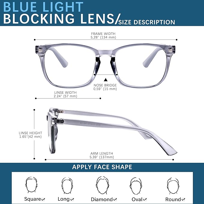 Blue-Light Blocking Glasses Computer Reading/Gaming/TV/Phones Glasses Fashion Anti Eyestrain UV Glasses for Women Men(H3-Black+Gray)