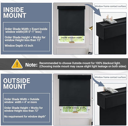 SHADEMOON Blackout Cordless Roller Shades for Windows,Free-Stop System Blind with Valance,Pull Down Room Darkening Indoor Shades,Thermal Insulated UV Blocking Fabric,Home Office(Black,46" W x 72" H)