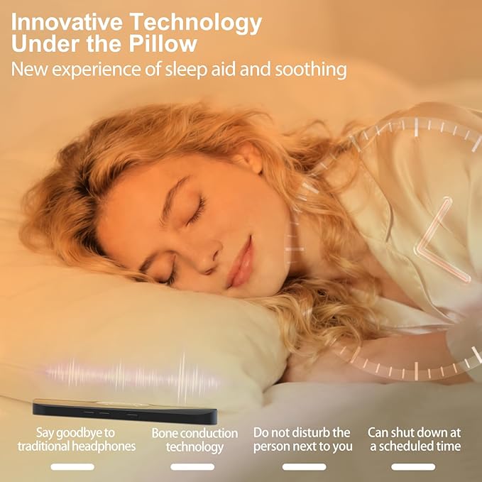 Hesond Pillow Speaker Bone Conduction Stereo Bluetooth Wireless Music Mini Portable Sleep Headphones Bar Sleep Speaker with LED Display White Noise Timer for Side Sleepers Supports TF Card (White)